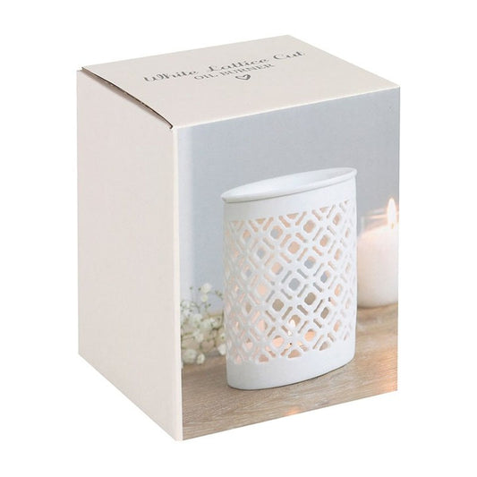 White Matte Lattice Cut Oil Burner