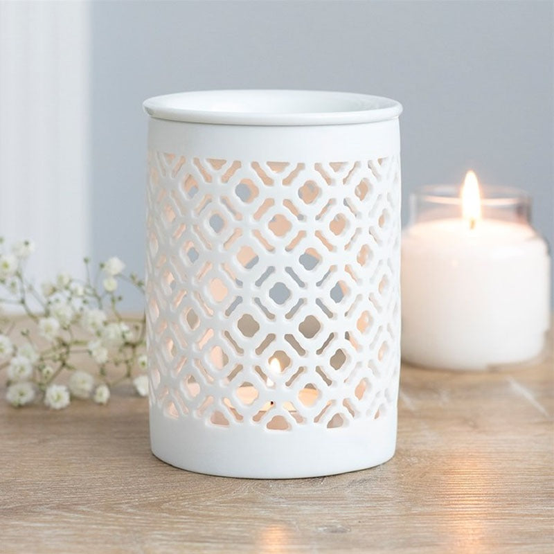 White Matte Lattice Cut Oil Burner