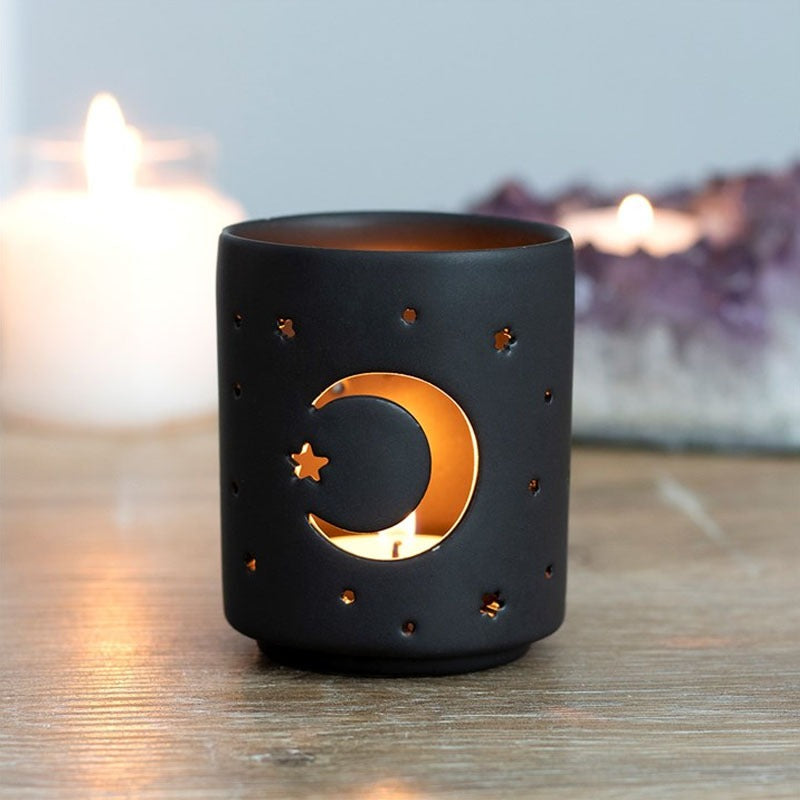 Black Mystical Moon Cut Out Tealight Holder | Small